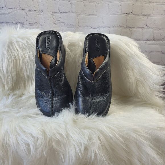 Born Shoes Born Black Mules Clogs Slip On Genuine Leather Womens